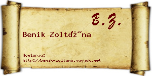 Benik Zoltána névjegykártya